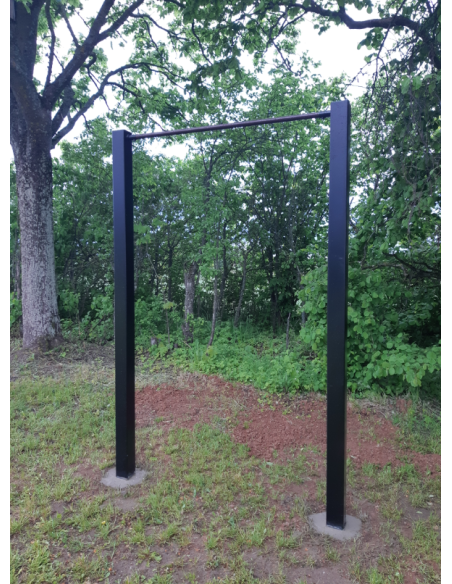 Concrete-encased outdoor single crossbar