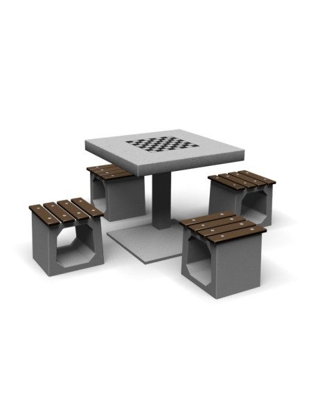 Betoninis lauko šachmatų stalas su kėdutėm (be atlošų)