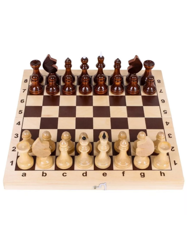 Lakuoti, mediniai šachmatai su lenta (29x29x1,9 cm)