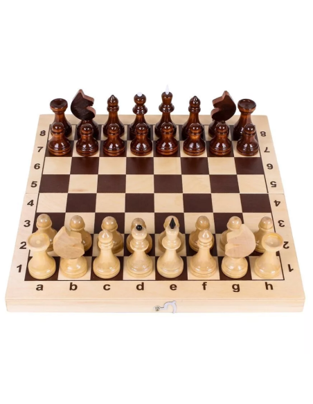 Lakuoti, mediniai šachmatai su lenta (29x29x1,9 cm)