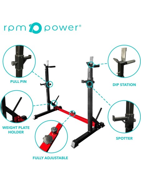 Reguliuojamas štangos spaudimo ir pritūpimų stovas RPM Power