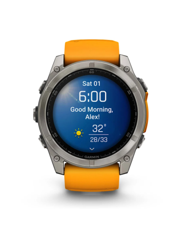 „Fēnix® 8“ – 51 mm, AMOLED Sapphire,  titano su oranžiniu / grafito spalvos silikoniniu dirželiu