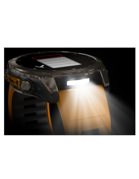 „Fēnix® 8“ – 51 mm, AMOLED Sapphire,  titano su oranžiniu / grafito spalvos silikoniniu dirželiu