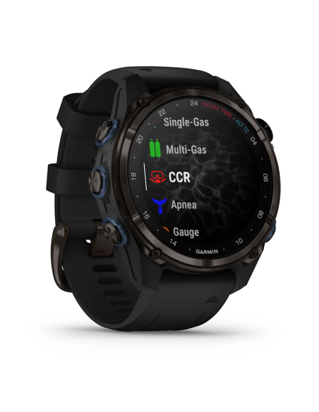 Descent™ Mk3i – 51mm Tamsiai pilkas, DLC titanas, su juodu silikoniniu dirželiu ir siųstuvu-imtuvu „Descent T2“