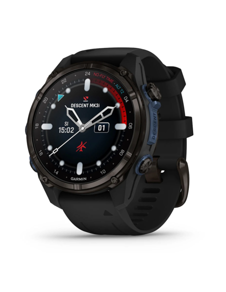 Descent™ Mk3i – 51mm Tamsiai pilkas, DLC titanas, su juodu silikoniniu dirželiu ir siųstuvu-imtuvu „Descent T2“