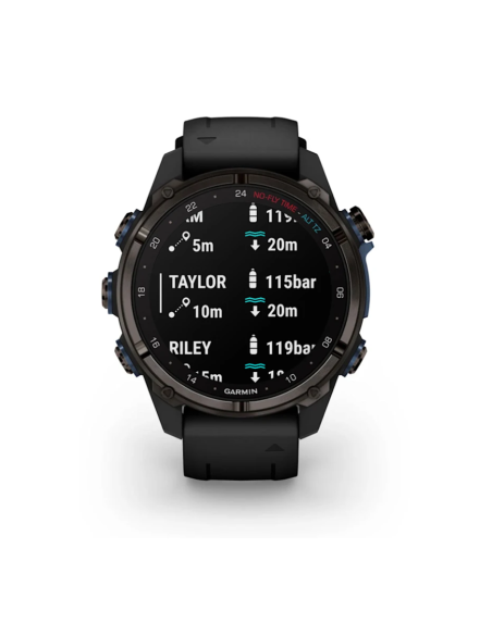 Descent™ Mk3i – 51mm Tamsiai pilkas, DLC titanas, su juodu silikoniniu dirželiu ir siųstuvu-imtuvu „Descent T2“