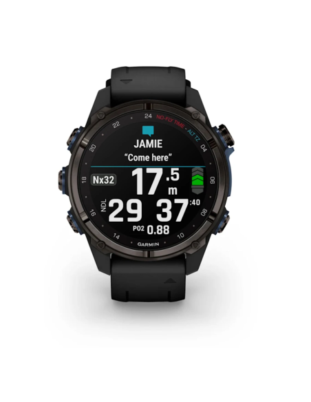 Descent™ Mk3i – 51mm Dark Grey, DLC Titanium, with Black Silicone Strap and Descent T2 Transceiver