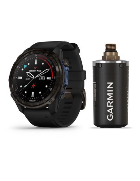 Descent™ Mk3i – 51mm Dark Grey, DLC Titanium, with Black Silicone Strap and Descent T2 Transceiver