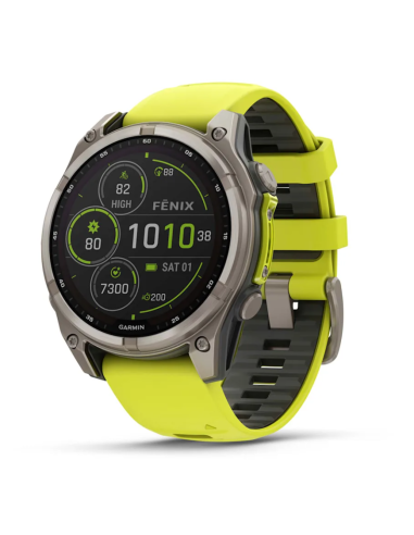 Fenix® 8“ –  „Solar“, „Sapphire“ Sapphire, Titanas su ryškiai geltonu / grafito spalvos silikoniniu dirželiu