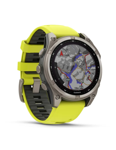 Fenix® 8“ –  „Solar“, „Sapphire“ Sapphire, Titanas su ryškiai geltonu / grafito spalvos silikoniniu dirželiu