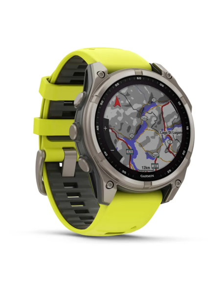 Fenix® 8“ –  „Solar“, „Sapphire“ Sapphire, Titanas su ryškiai geltonu / grafito spalvos silikoniniu dirželiu