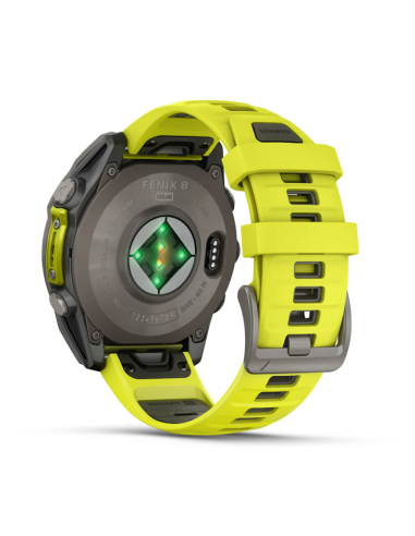 Fenix® 8“ –  „Solar“, „Sapphire“ Sapphire, Titanas su ryškiai geltonu / grafito spalvos silikoniniu dirželiu
