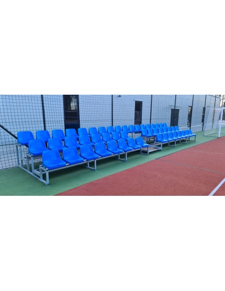 Mobile outdoor spectator stand with plastic seats