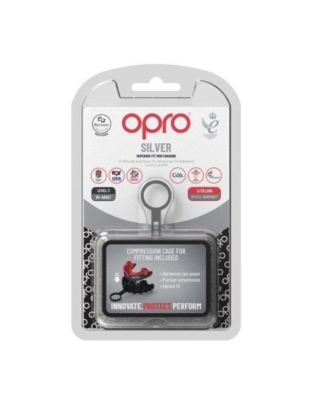"OPRO" dantų apsauga Self-Fit Silver - Black/Red