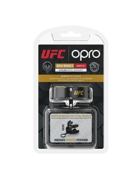 "OPRO" dantų apsauga turintiems breketus Self-Fit UFC Gold Braces - Black/Silver