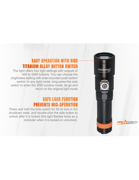 Šviestuvas OrcaTorch  "DC 710" (3000 Lumen) 2pcs 21700 5000mA