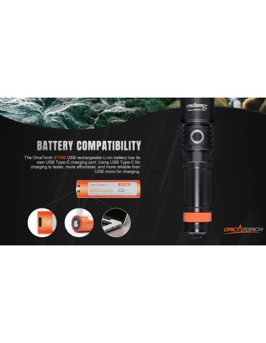 Flashlight OrcaTorch "D710" (3000 Lumen) 2pcs 21700 5000mA