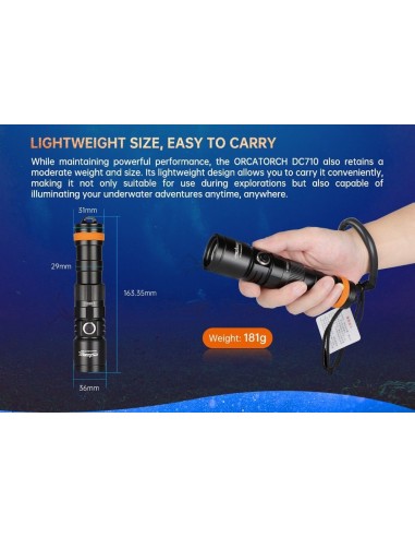 Šviestuvas OrcaTorch  "DC710" (3000 Lumen) 1pcs 21700 5000mA