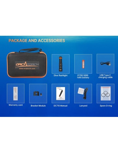 Šviestuvas OrcaTorch  "DC710" (3000 Lumen) 1pcs 21700 5000mA