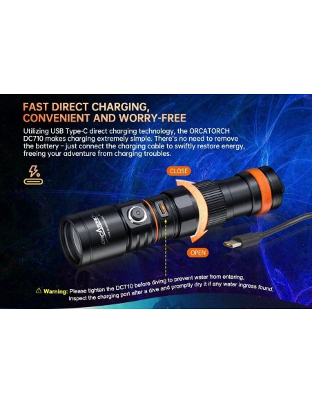 Šviestuvas OrcaTorch  "DC710" (3000 Lumen) 1pcs 21700 5000mA