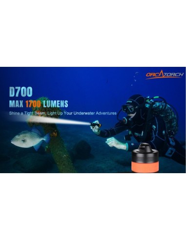 OrcaTorch "D700" Flashlight (1700 Lumen) 2x 21700