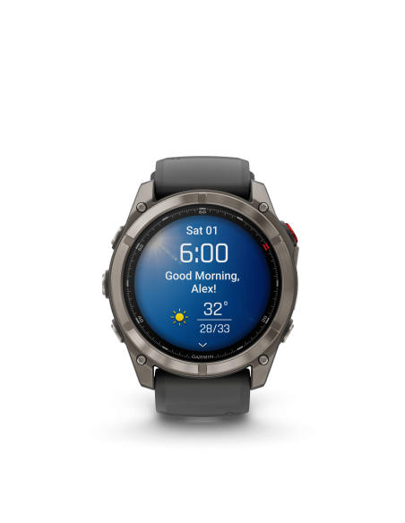 Fēnix® 8 Pro – 51 mm, AMOLED Sapphire, titanas su grafito spalvos / juodu silikoniniu dirželiu