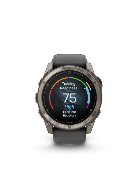 Fēnix® 8 Pro – 51 mm, AMOLED Sapphire, titanas su grafito spalvos / juodu silikoniniu dirželiu