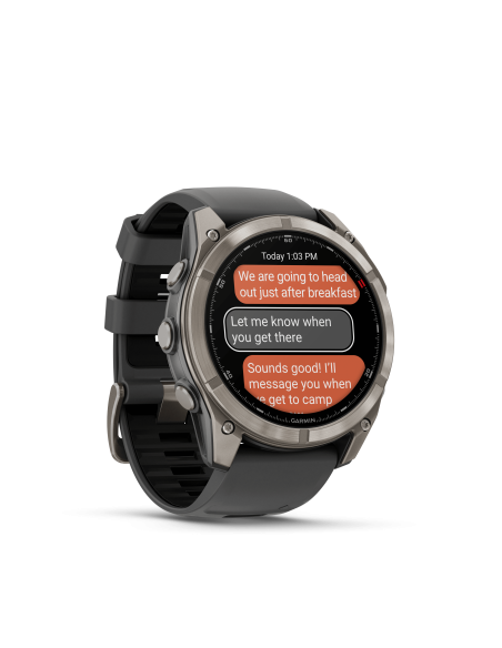Fēnix® 8 Pro – 51 mm, AMOLED Sapphire, titanas su grafito spalvos / juodu silikoniniu dirželiu