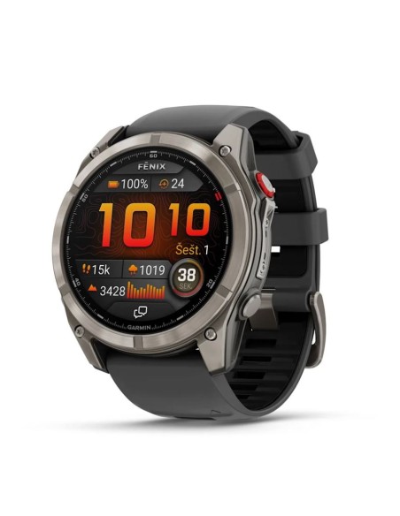 Fēnix® 8 Pro – 51 mm, AMOLED Sapphire, titanas su grafito spalvos / juodu silikoniniu dirželiu