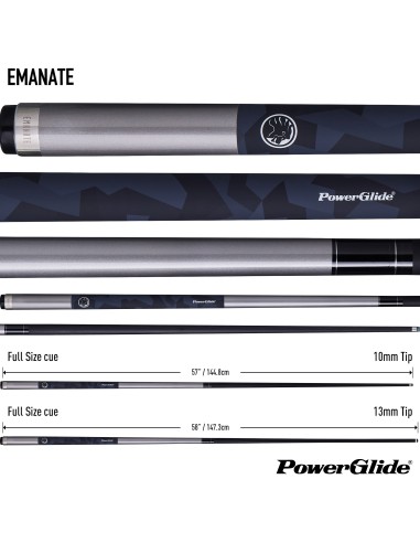 Бильярдный кий PowerGlide "EMANATE CARBON" (2 шт.), 13 мм, серебристый.