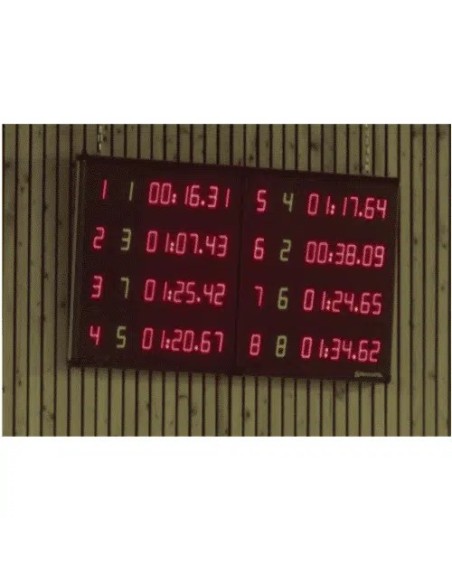 Plaukimo švieslentė 452 PC 16.8.8 rodo iki 8 takelių laikus, finišo eiles ir kitus rezultatus oficialioms varžyboms.