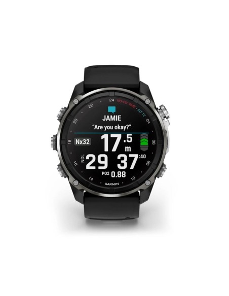 Descent™ Mk3i – 51mm Silver and black PVD titanium with black/grey pebble silicone strap