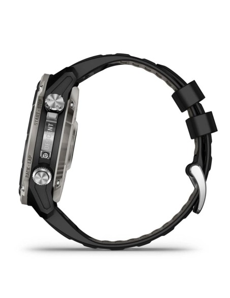 Descent™ Mk3i – 51mm Silver and black PVD titanium with black/grey pebble silicone strap