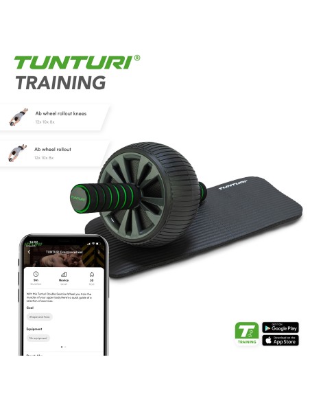 Pilvo preso volelis TUNTURI Pro Exercise Wheel Deluxe, su kelių pagalvėle