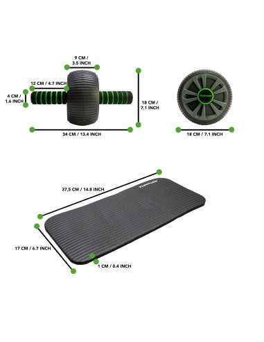 Pilvo preso volelis TUNTURI Pro Exercise Wheel Deluxe, su kelių pagalvėle