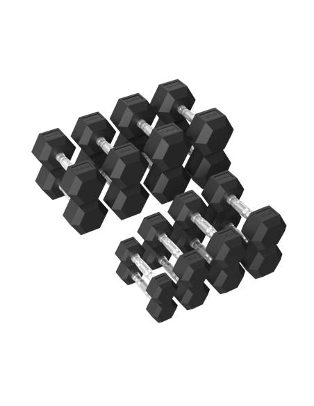 Hantelių rinkinys TUNTURI Platinum Hex guminiai hanteliai, 2,5-20 kg