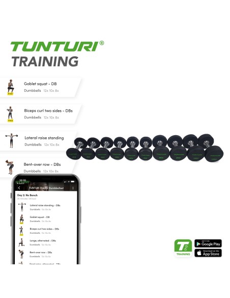 Hantelių rinkinys TUNTURI PU Pro 2-12kg (10vnt, 132kg)