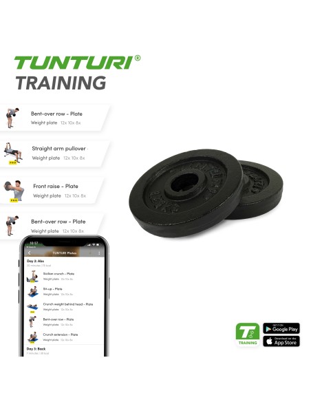 Svorio diskai TUNTURI Plates juodi, 30 mm, 1,25 kg (pora)