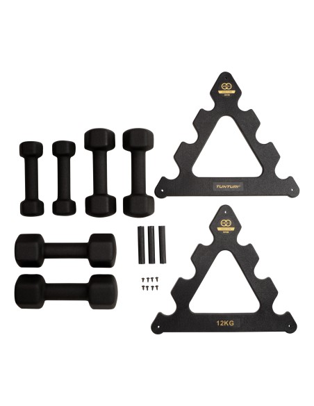 Hantelių rinkinys su stovu Tunturi Centuri Neopreen Dumbellset 3Prs+Stand