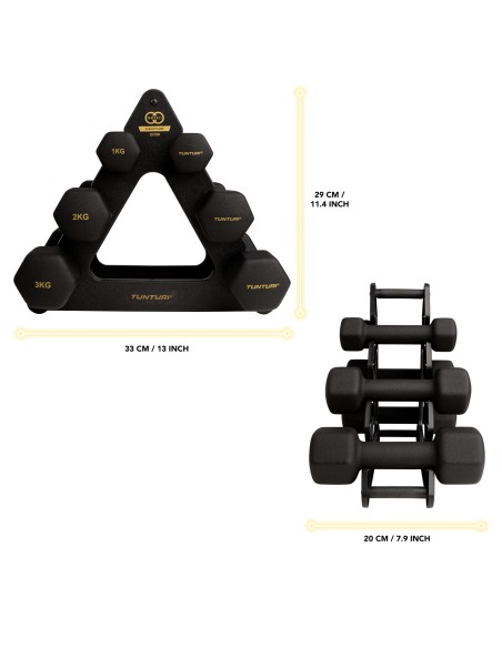 Hantelių rinkinys su stovu Tunturi Centuri Neopreen Dumbellset 3Prs+Stand