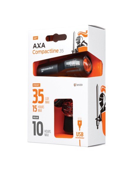 Dviračio žibintų komplektas AXA Compact Line Battery 35 Set
