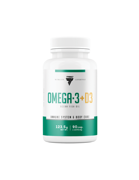 Riebalų rūgštys su maisto papildais TREC OMEGA 3 + D3 90 kapsulių