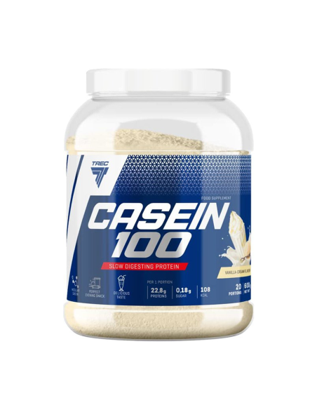 Lėtai įsisavinamas kazeino baltymas TREC Casein 100, 600 g, kreminės vanilės skonio