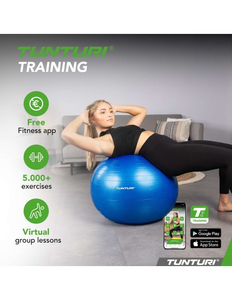 Gimnastikos kamuolys TUNTURI Gymball 75 cm, atsparus sprogimams, mėlynas