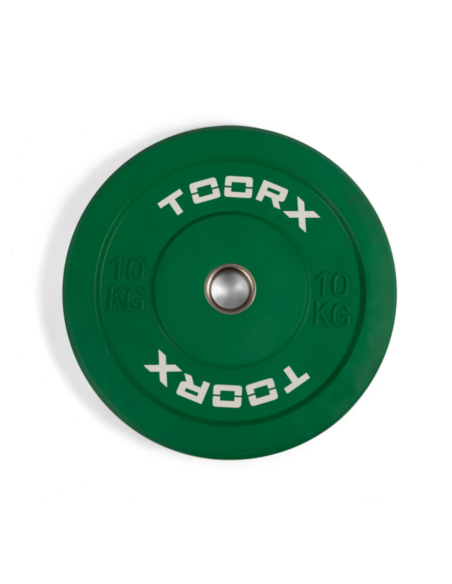 Svorio plokštė TOORX Bumper Plate Challenge, žalia, 50 mm, 10 kg