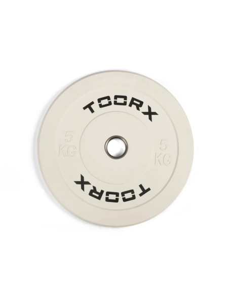 Svorio plokštė TOORX Bumper Plate Challenge, balta, 50 mm, 5 kg