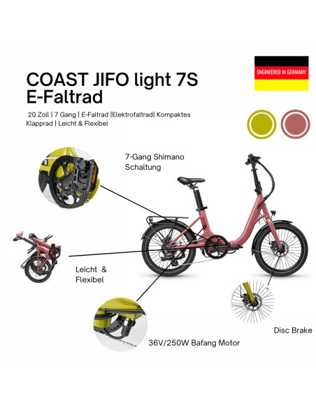 Sulankstomas elektrinis dviratis COAST Jifo Light, Honey