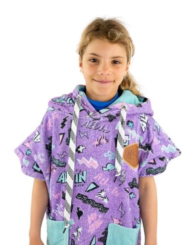 Surf pončai ir nardymo gobtuvai | Persirengimo pončai |ALL-IN Children's Poncho Pop 80s Purple – Pončas vaikams (6-9 m.)