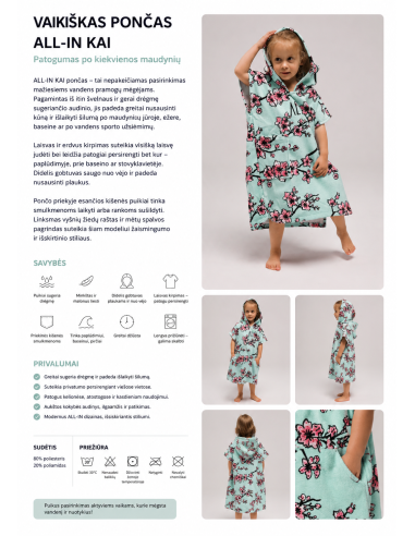 ALL-IN Children's Poncho Cherry Tree – Pončas vaikams (3-6 m.)wave hawaii gobtuvas