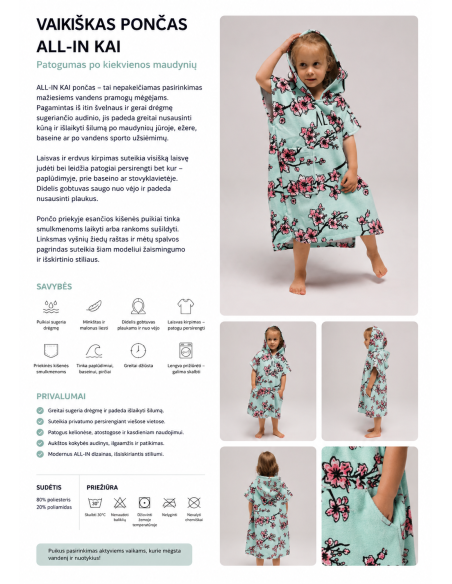 ALL-IN Children's Poncho Cherry Tree – Pončas vaikams (3-6 m.)wave hawaii gobtuvas